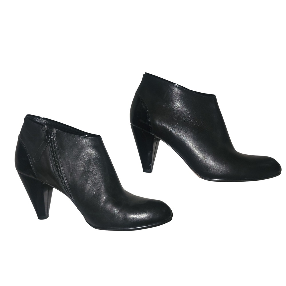 COLE HAAN/ NIKE AIR Black Leather Side Zip Ankle Booties Heel Shoes 7.5 Bohemian